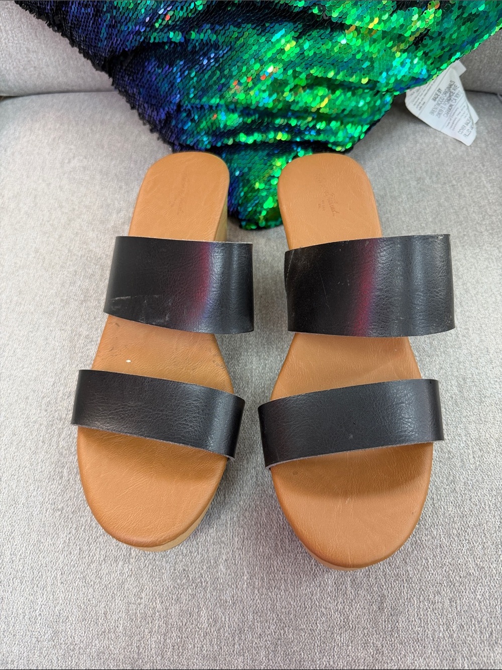 Target Women’s Two-Strap Slide Sandals in Black and Tan